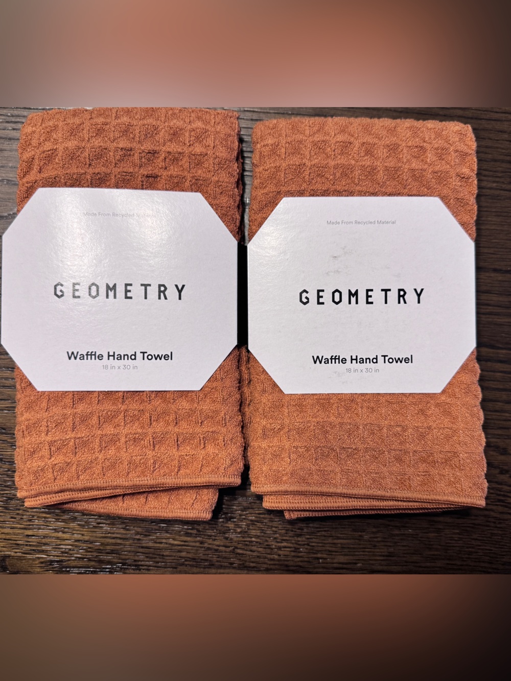NWT Geometry Set of Two Waffle Knit Hand Towels - Clay